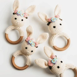 Cream Bunny Rattle With Floral Crown