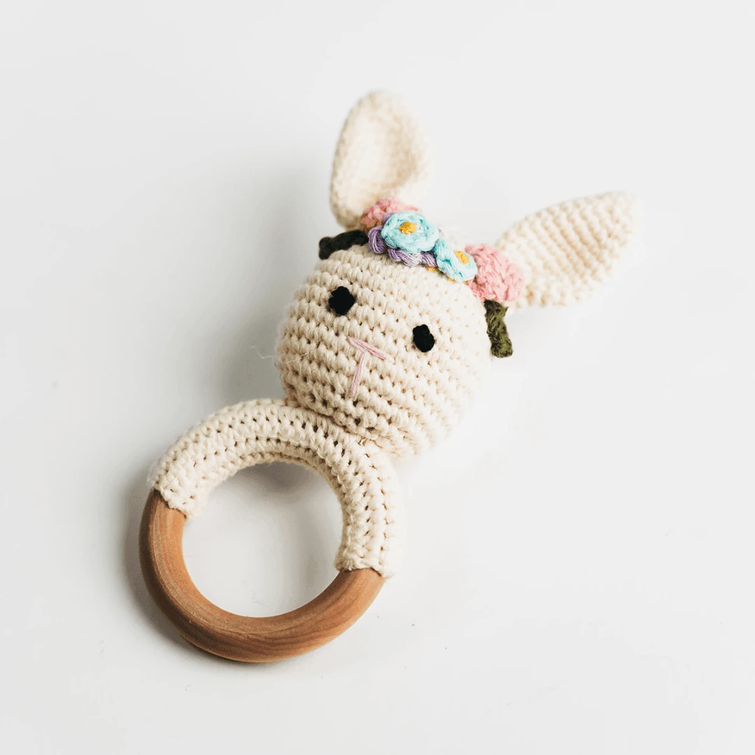Cream Bunny Rattle With Floral Crown - Image 2